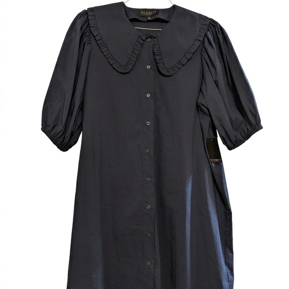 Eloquii Dresses & Skirts - ELOQUII Navy Blue Poplin Mini Dress Oversized Ruffle Peter Pan Collar SZ 18 NWT